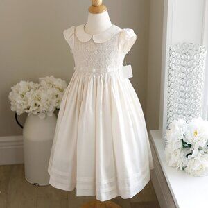 Ivory Smocked Dupioni Silk Dress Flower Girl Special Occasion Size 6X NWT